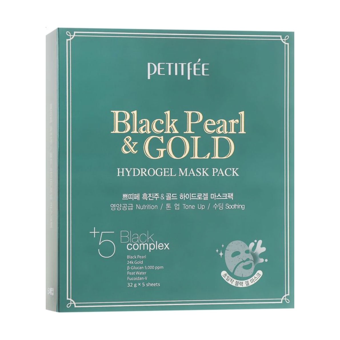 Гідрогелева маска для обличчя з золотом і чорними перлами Petitfee &amp; Koelf Black Pearl &amp; Gold Hydrogel Mask Pack, 5 шт